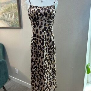 Forever 21 Leopard Print Satin Midi Slip Dress –‎ Size M